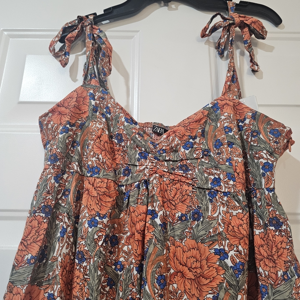ZARA Floral Tie Strap Maxie Dress Boho - Picture 4 of 12